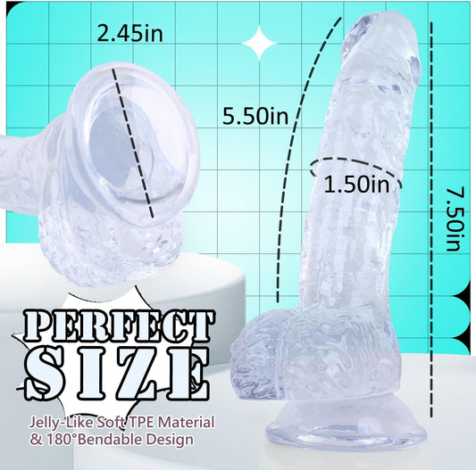 Clear Realistic Dildo, 7 Inch Soft Silicone Dildo For Women - Strong Suction Cup